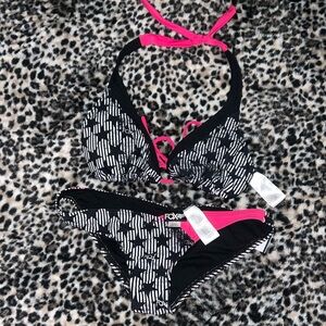 Fox Swim / Fox Racing Striped Star Monochrome Bikini with Pink Highlights